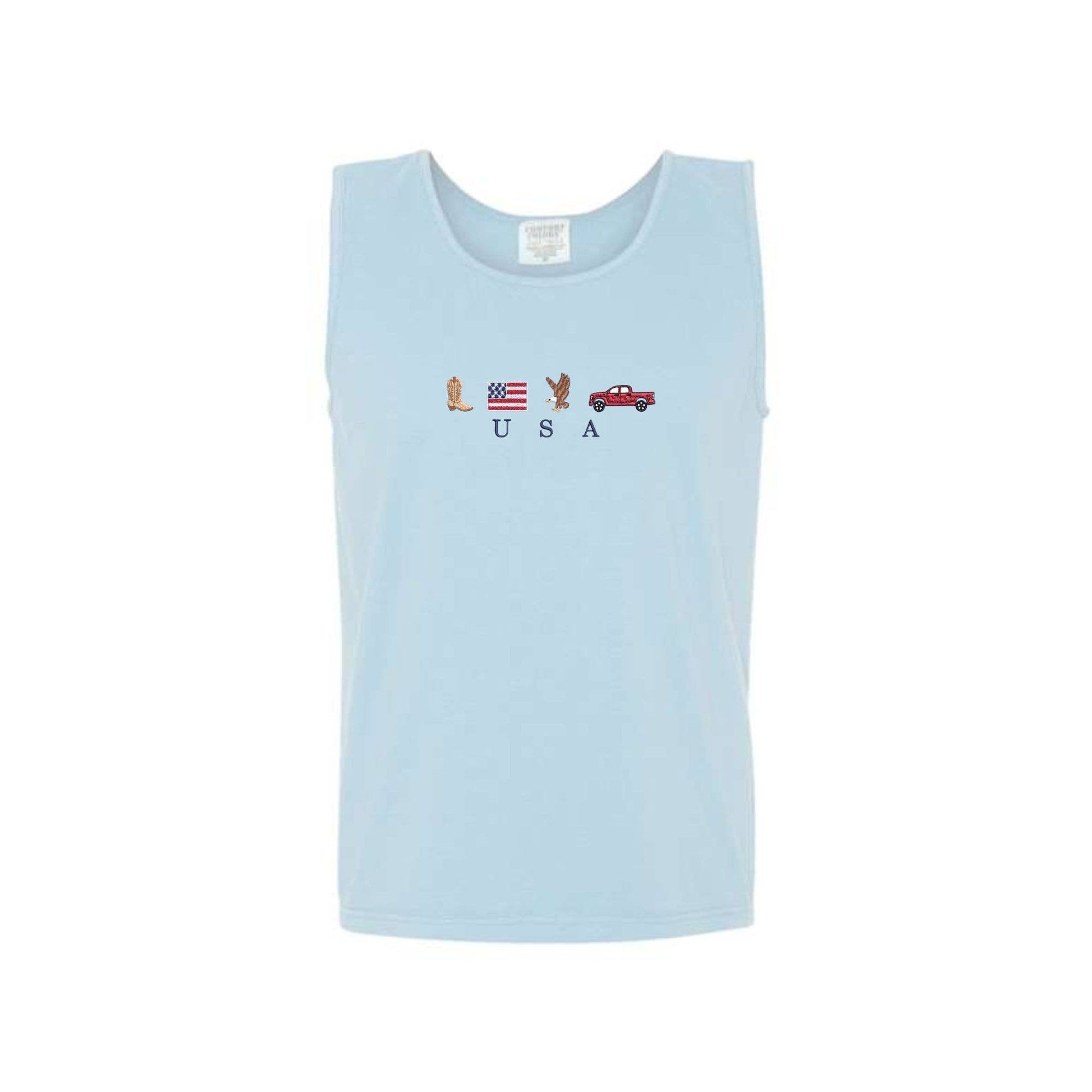 Embroidered USA Icons Comfort Colors Tank Top | 4th of July Americana