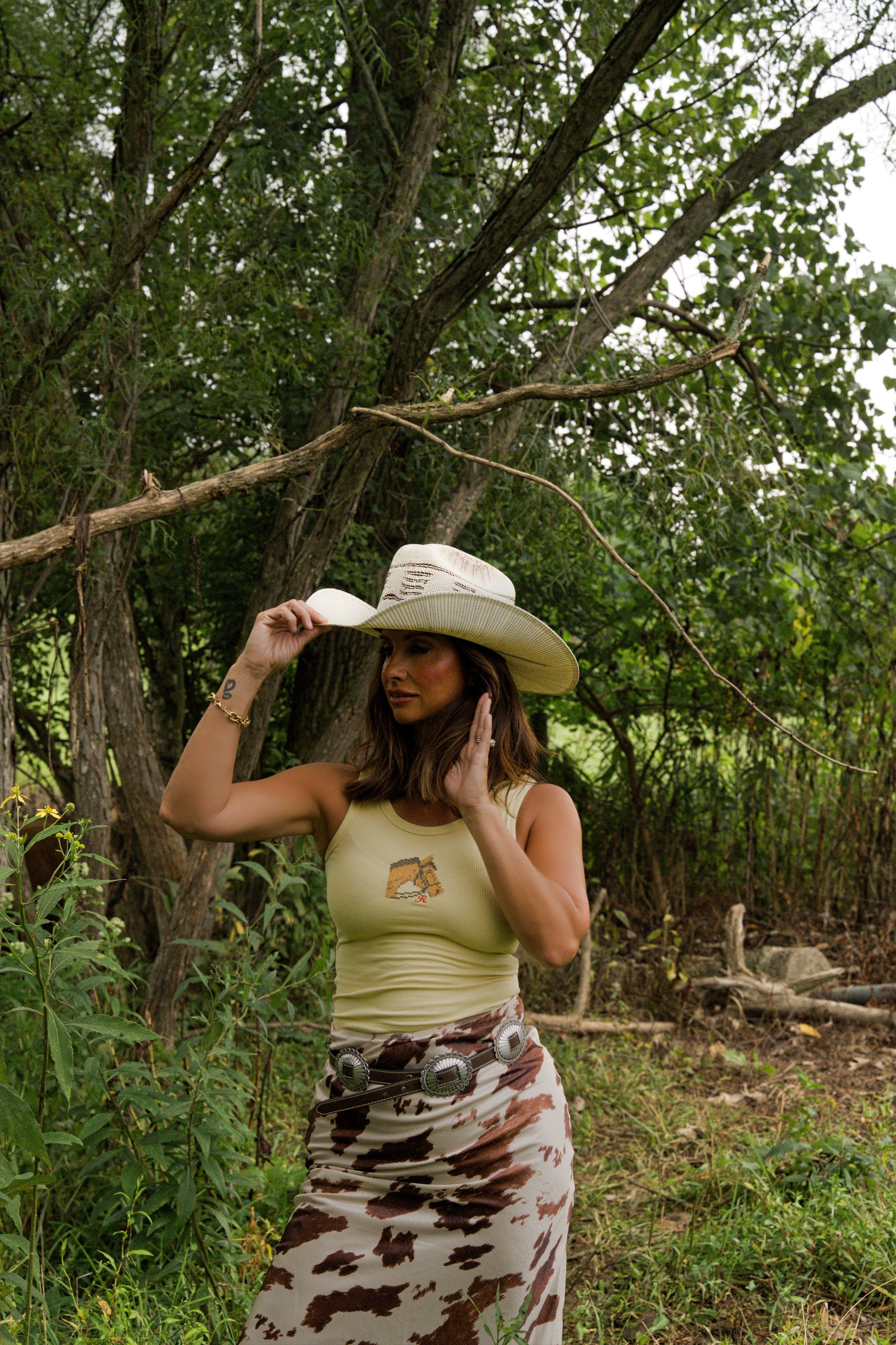 Horse Embroidered Ribbed Tank Top