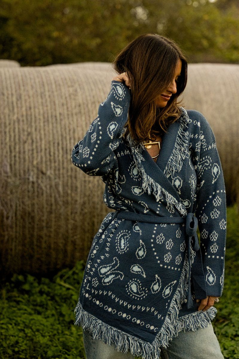 Blue Bandana Fringe Cardigan