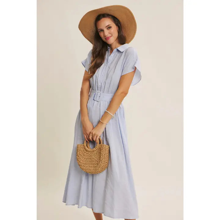 BREATHABLE MODAL-TENCEL SHIRT MIDI DRESS WITH BUCKLE BELT
