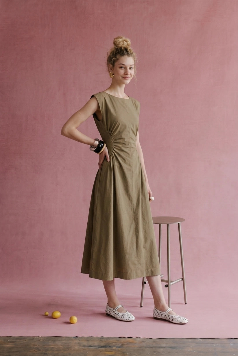 Side Panel V-Neck Back Midi Dress