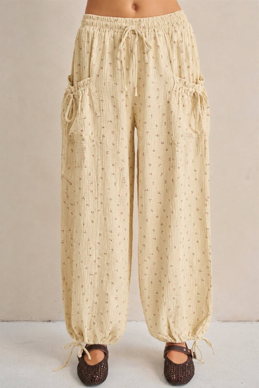 FLORAL GAUZE DRAWSTRING PANTS