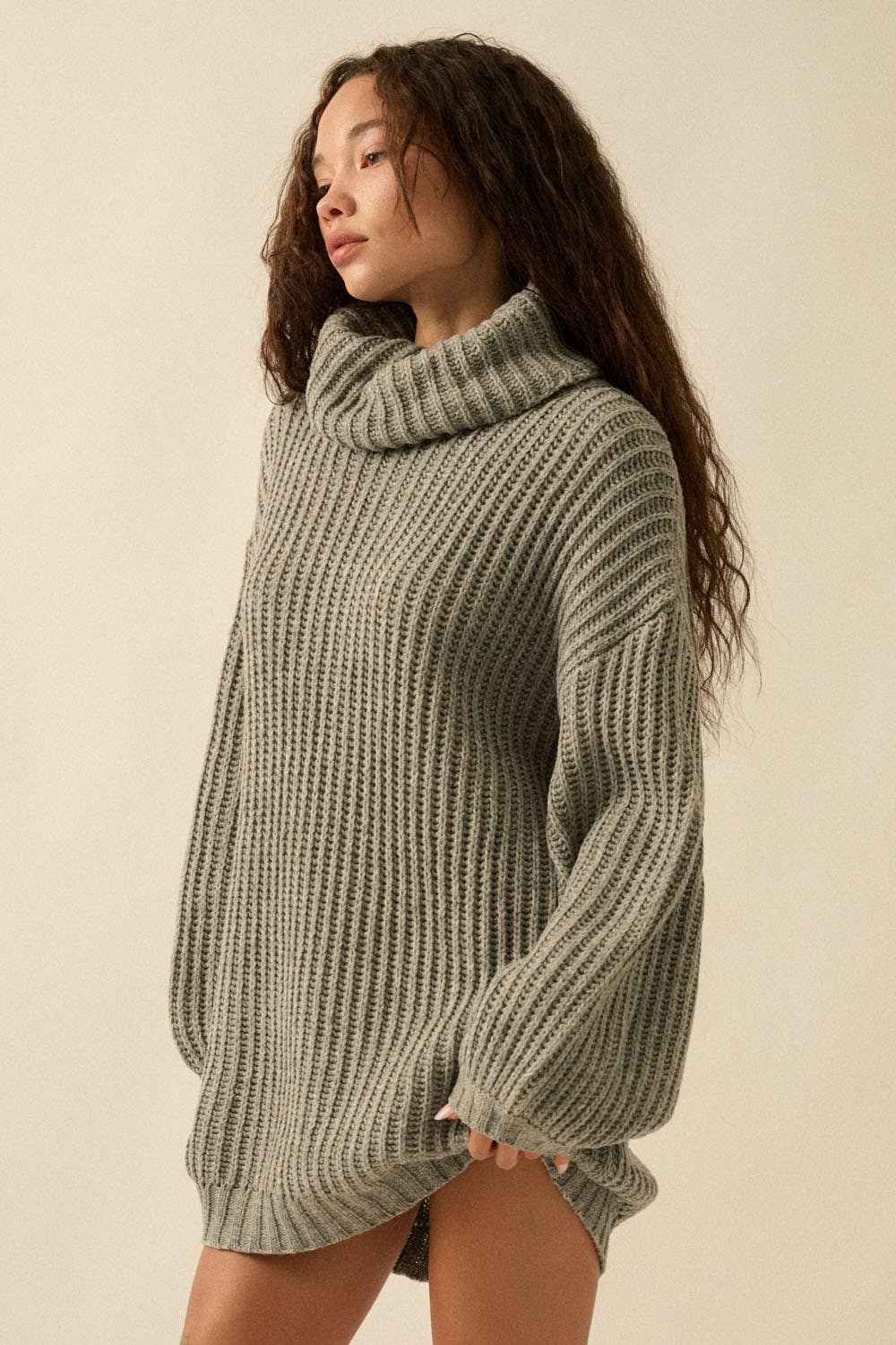 Rib Knit Turtle Neck Oversized Sweater