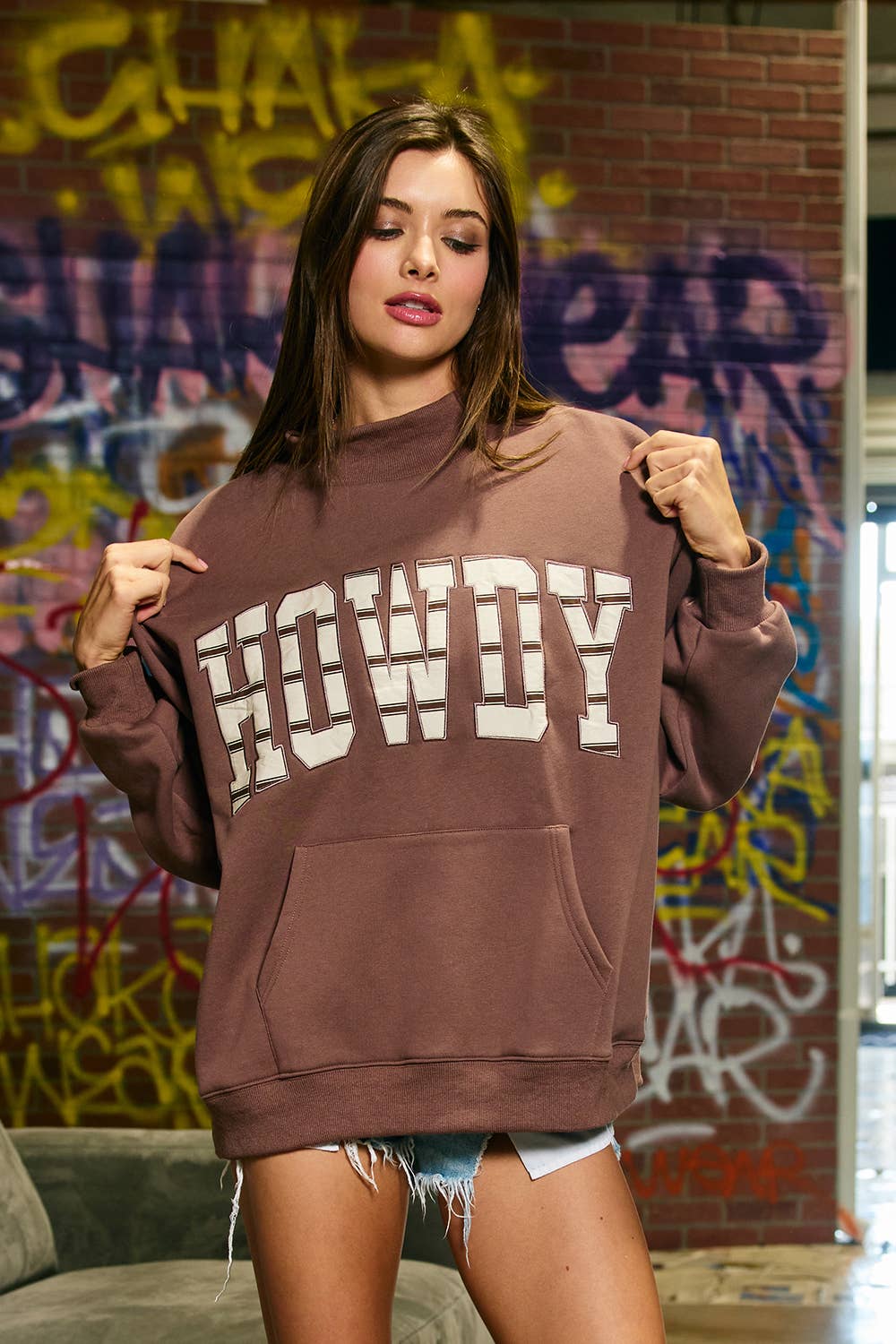 'Howdy' Mock-Neck Sweatshirt
