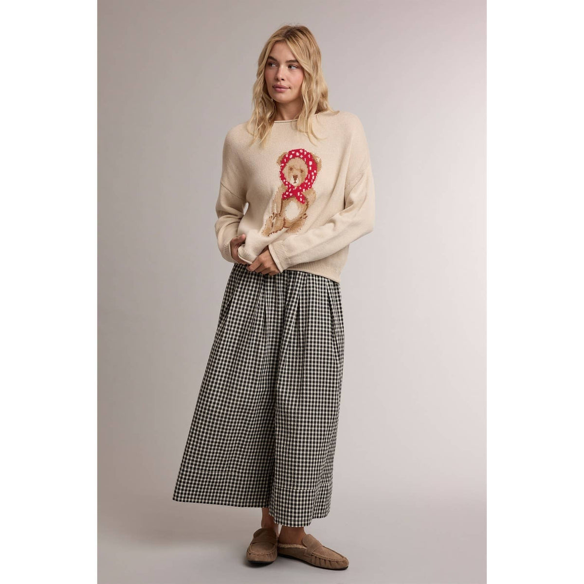 GINGHAM WIDE LEG PULL ON PANTS