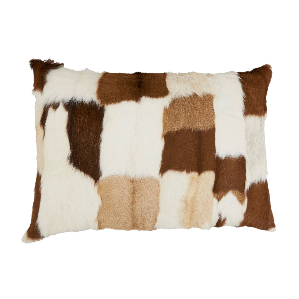 Patchwork Goat Fur Pillow - Poly Filled