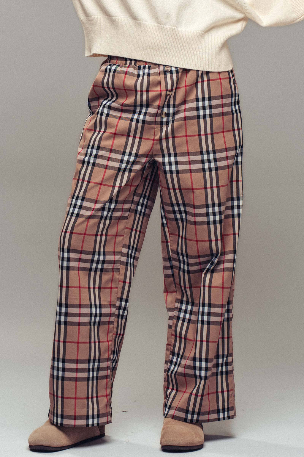 Plaid Barrel-Leg Drop Waist Pants