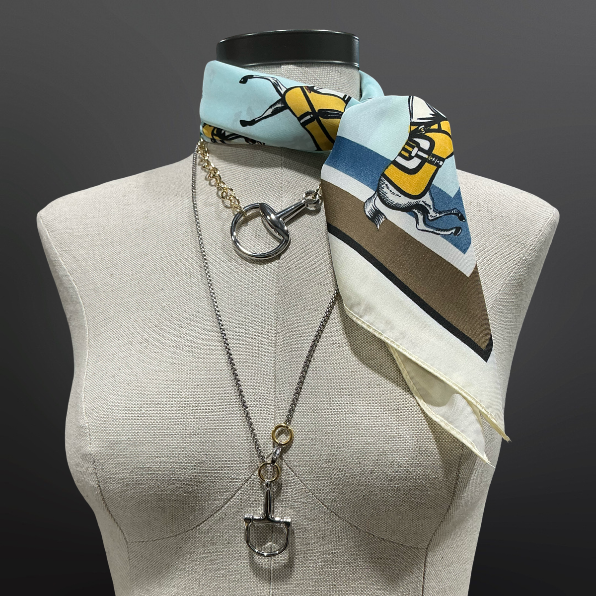 Winter Horses Blue Satin Scarf