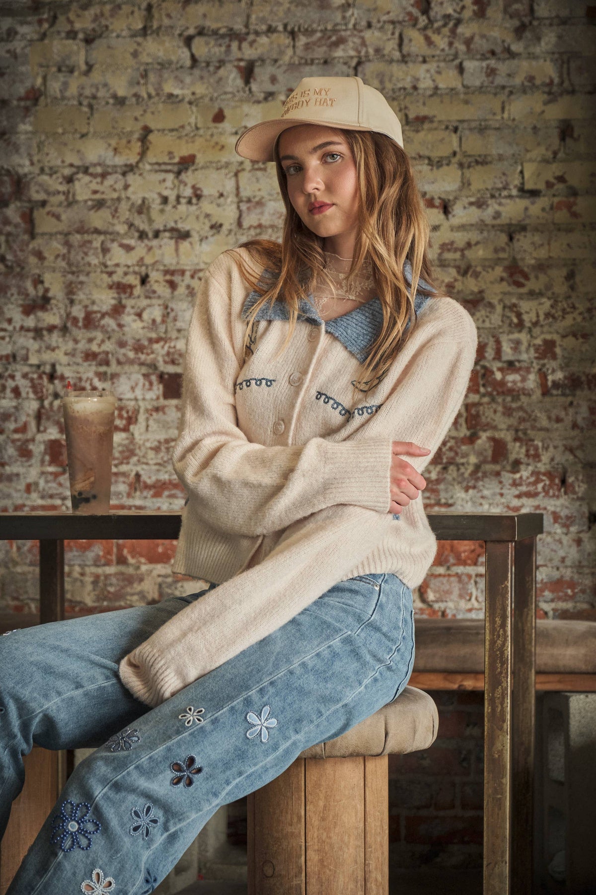 Western Boot Collar Knit Cardigan