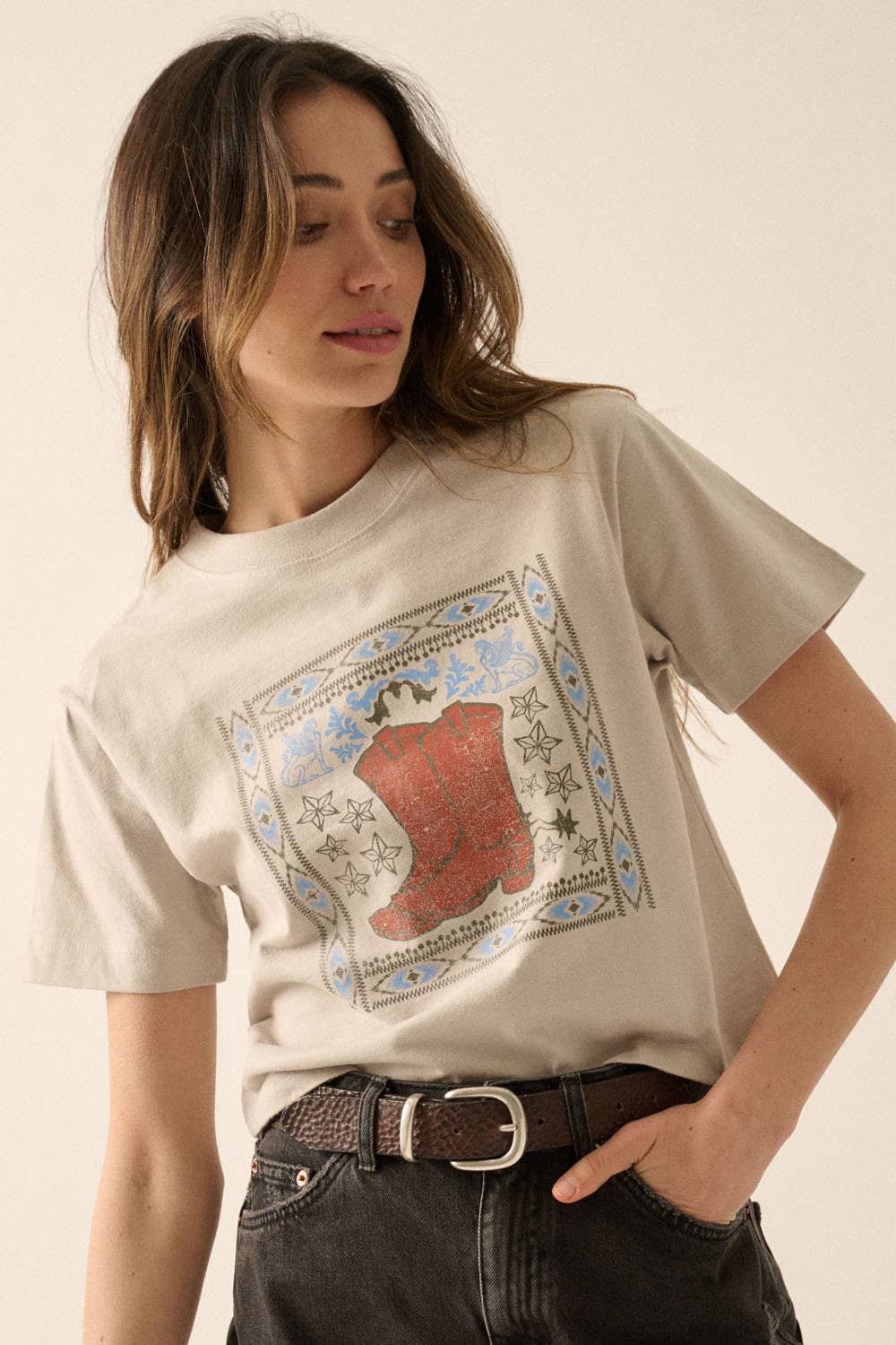 Western Cowboy Boots Vintage-Print Graphic Tee