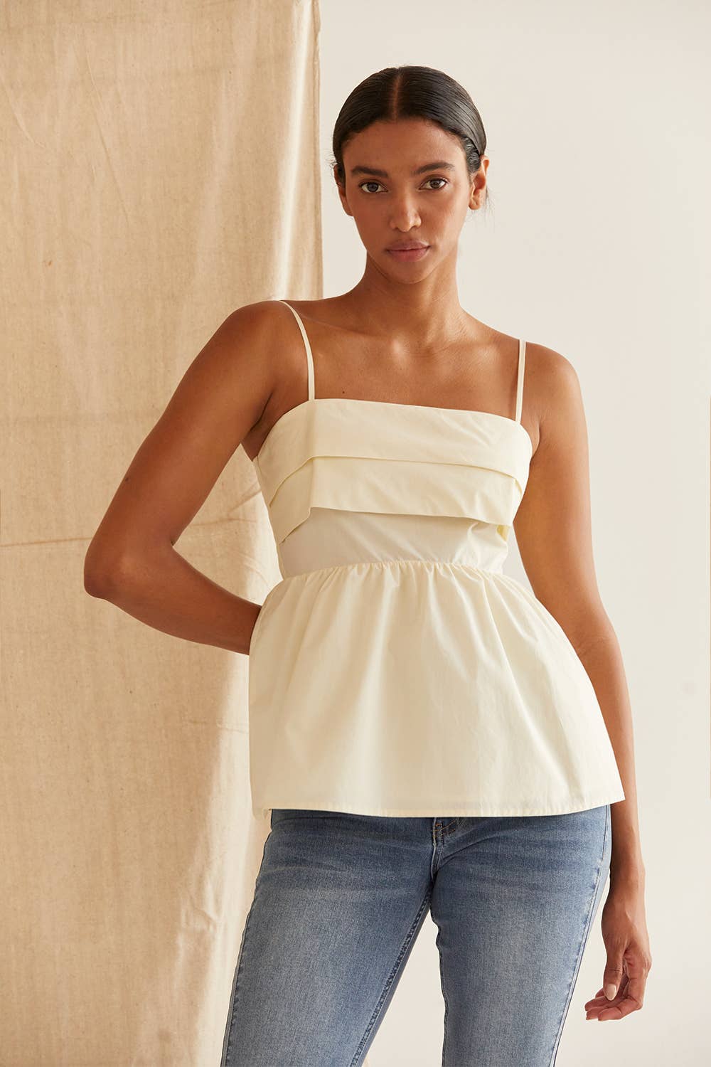 CT9514 - Mindy Pleated Babydoll Camisole Top