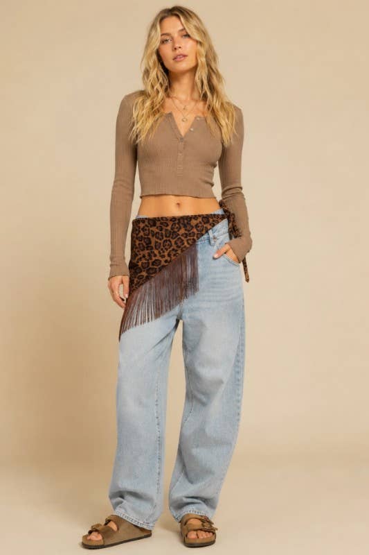 Wild Rhythm Leopard Fringe Waist Scarf