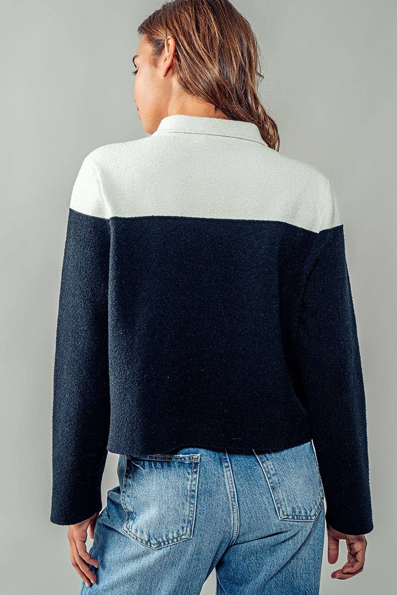 Colorblock Button-Up Cropped Coat