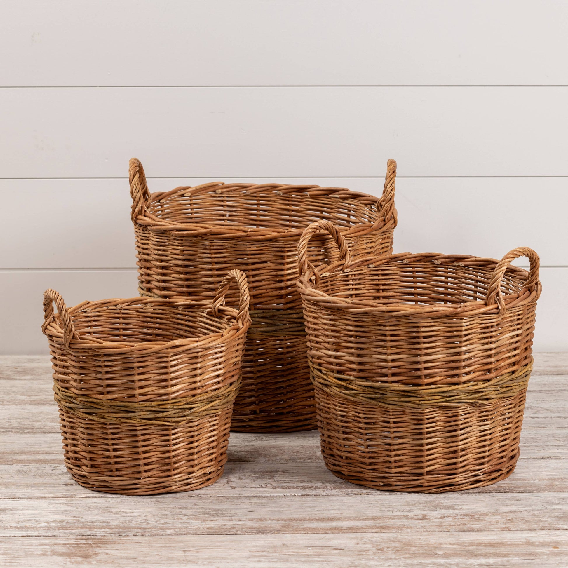 WOVEN BASKETS W/ GREEN STRIPE LARGE