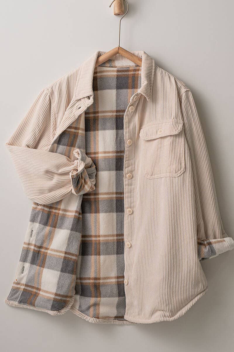 Plaid Lined Corduroy Flannel Shacket