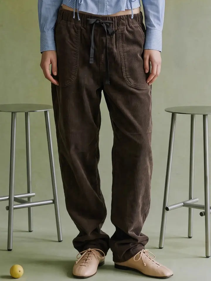 Corduroy Drawstring Round Pocket Pants