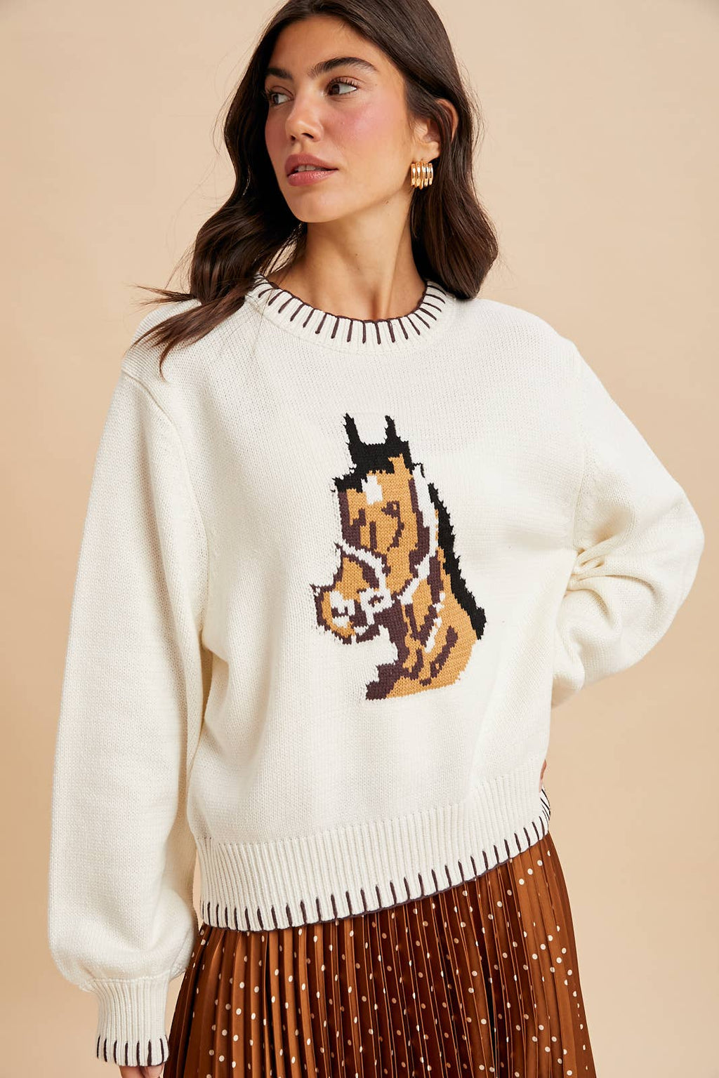 HORSE MOTIF KNITTED SWEATER