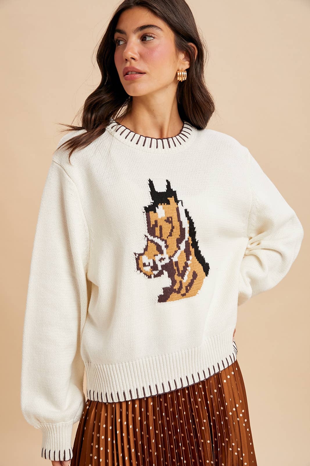 HORSE MOTIF KNITTED SWEATER