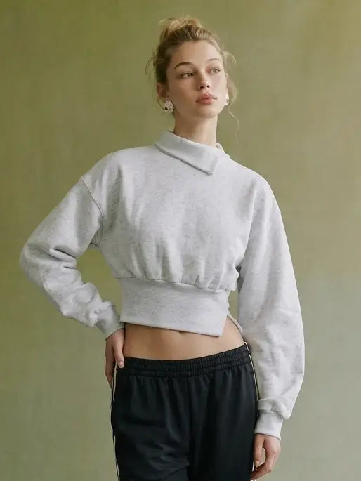 Asymmetric Collar Balloon Sleeve Sweatshirt