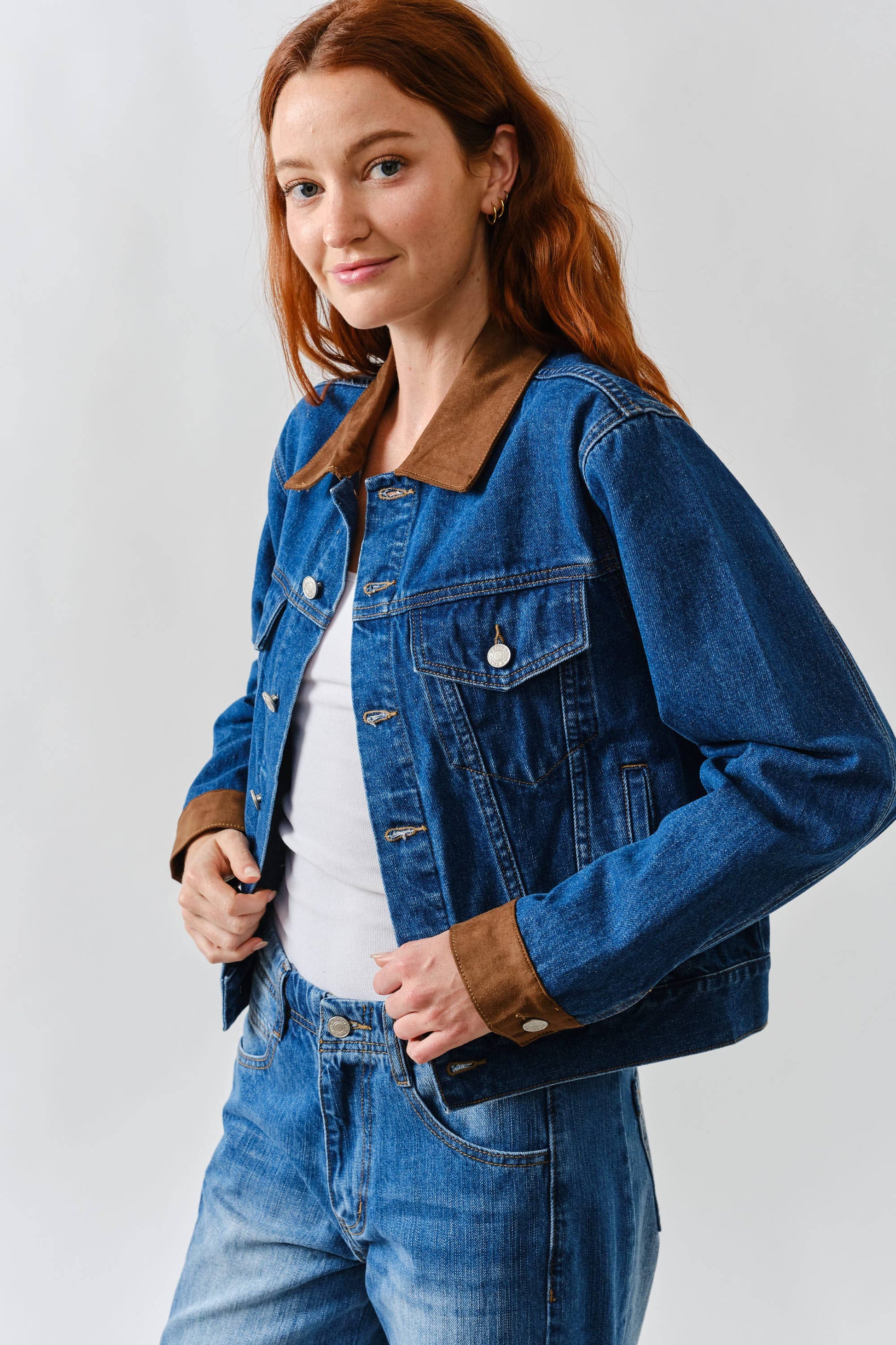 MAJ3279 SUEDE COLLAR DENIM JACKET – Cedar Thread