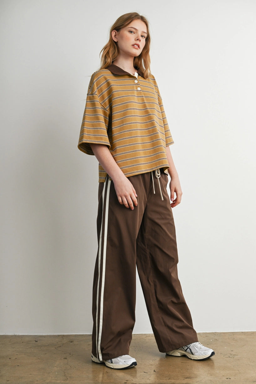 Striped Drawstring Wide-Leg Pants