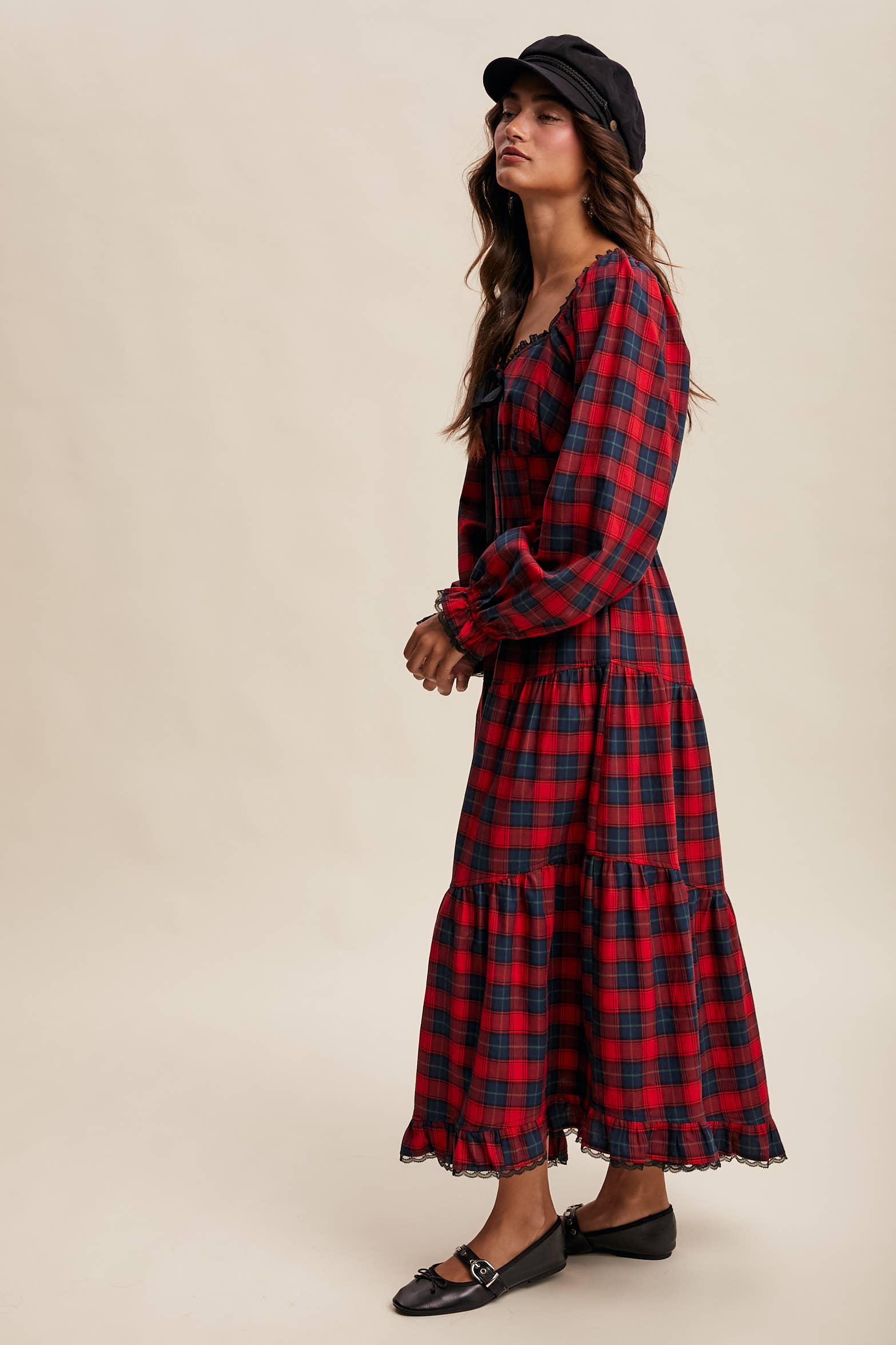 Plaid Tiered Maxi Dress LD1598