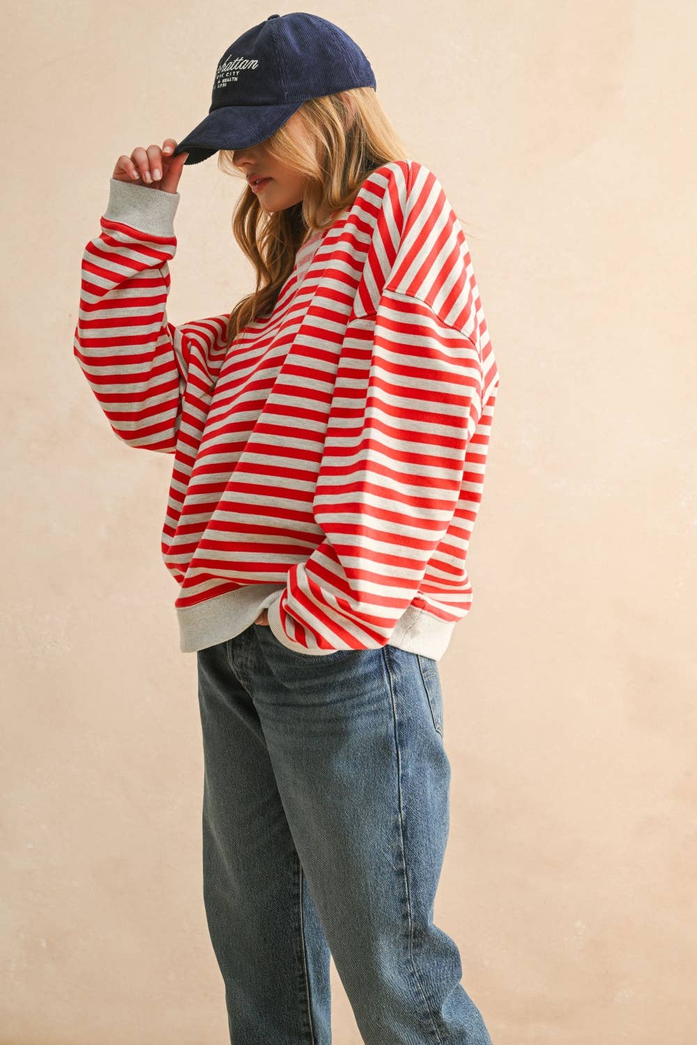 STRIPED KNITTED LONG SLEEVE PULLOVER