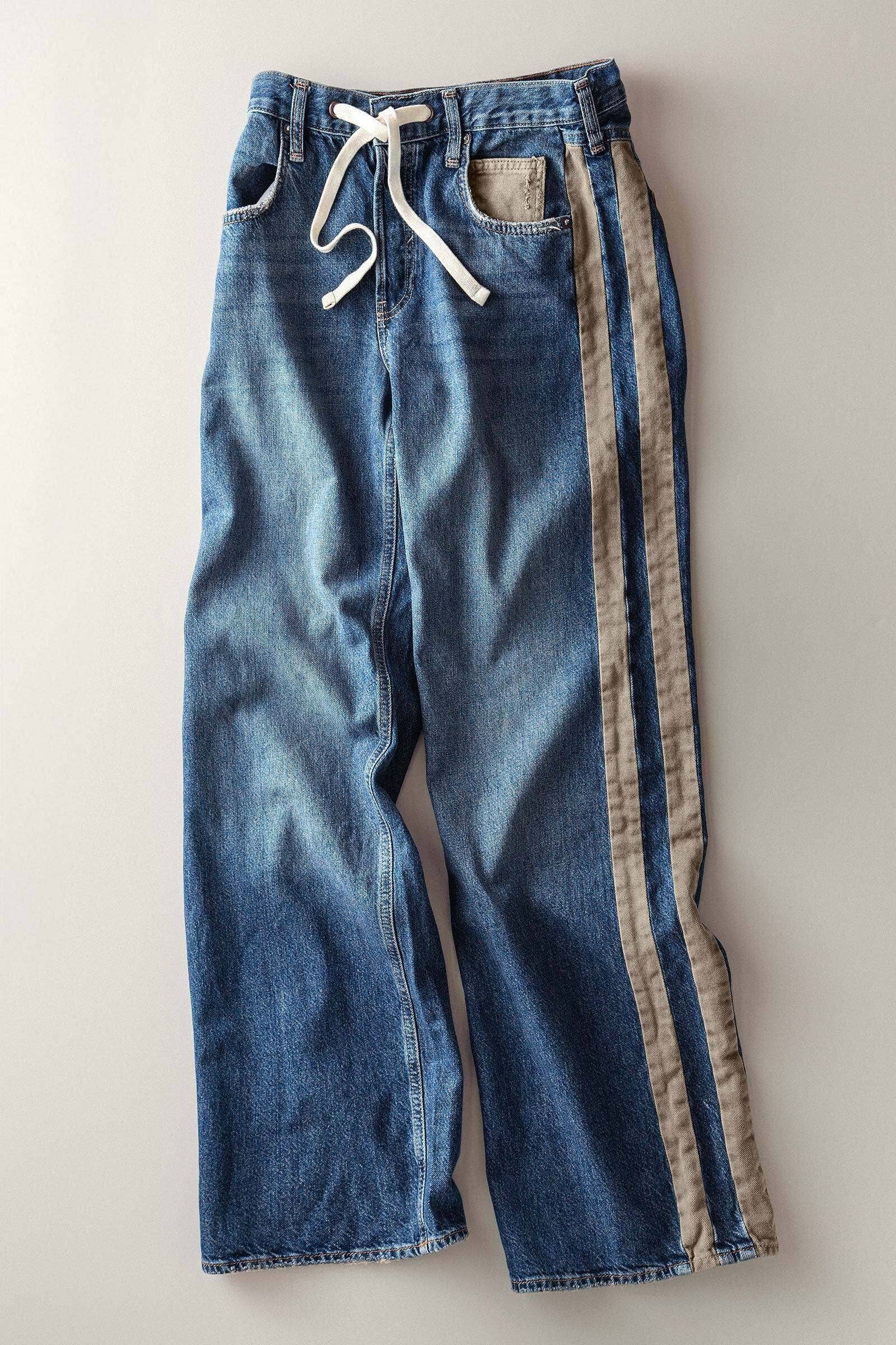 Wide-Leg Utility Stripe Denim Jeans