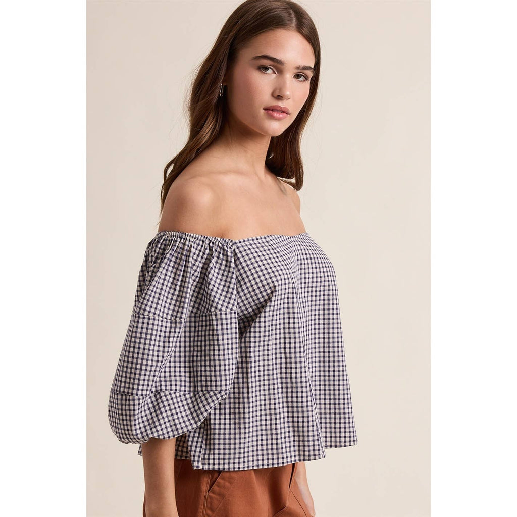 OFF THE SHOULDER GINGHAM BLOUSE