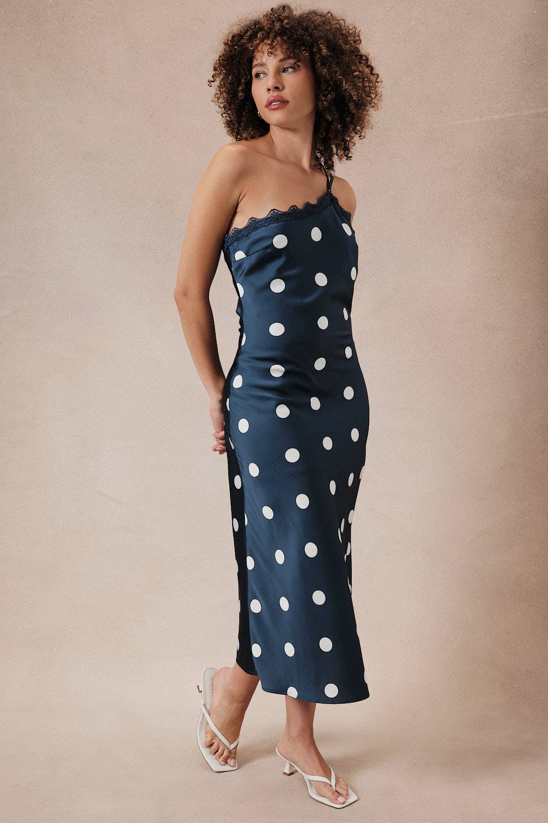 Polka Dot Midi Dress Navy/Cream / M