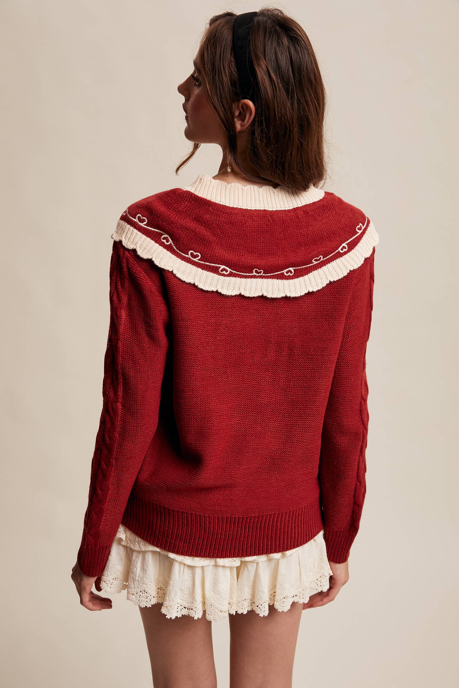 Bow Embroidered Cable Knit Sweater LSW0975