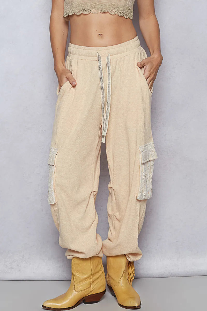 Drawstring Lace Pocket Patch Joggers