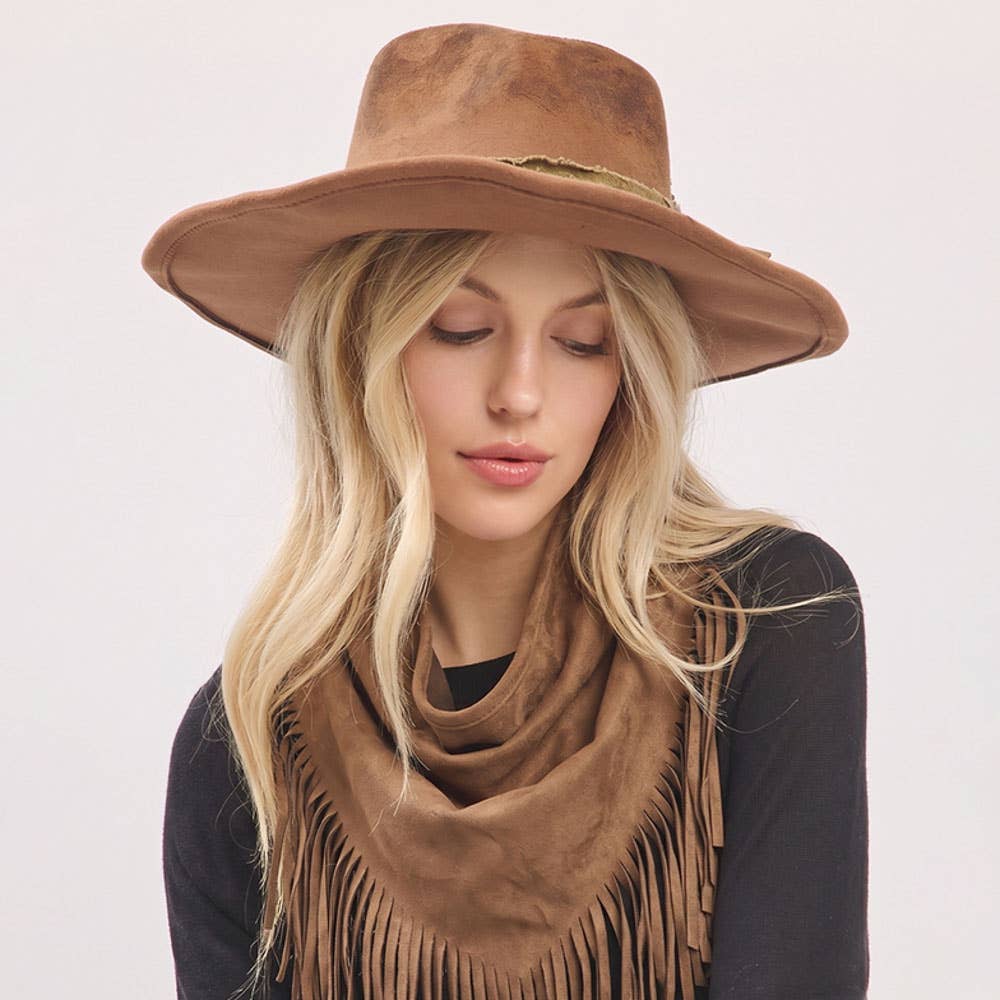 SUEDE TRIANGLE LASET CUT FRINGE SCARF