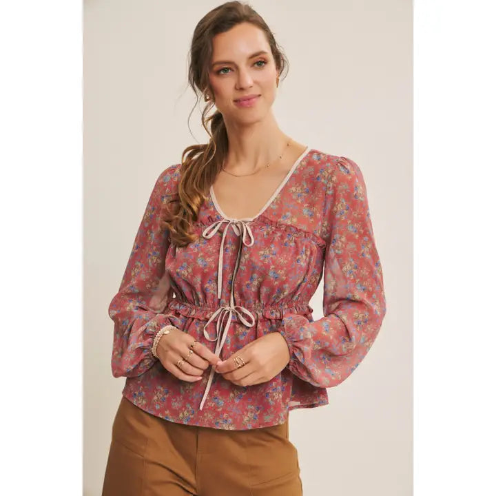 ROMANTIC FLORAL CHIFFON BLOUSE