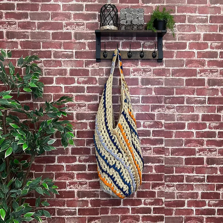 Delilah Bag - Oversize Cotton Sling Tote- Blue and Orange