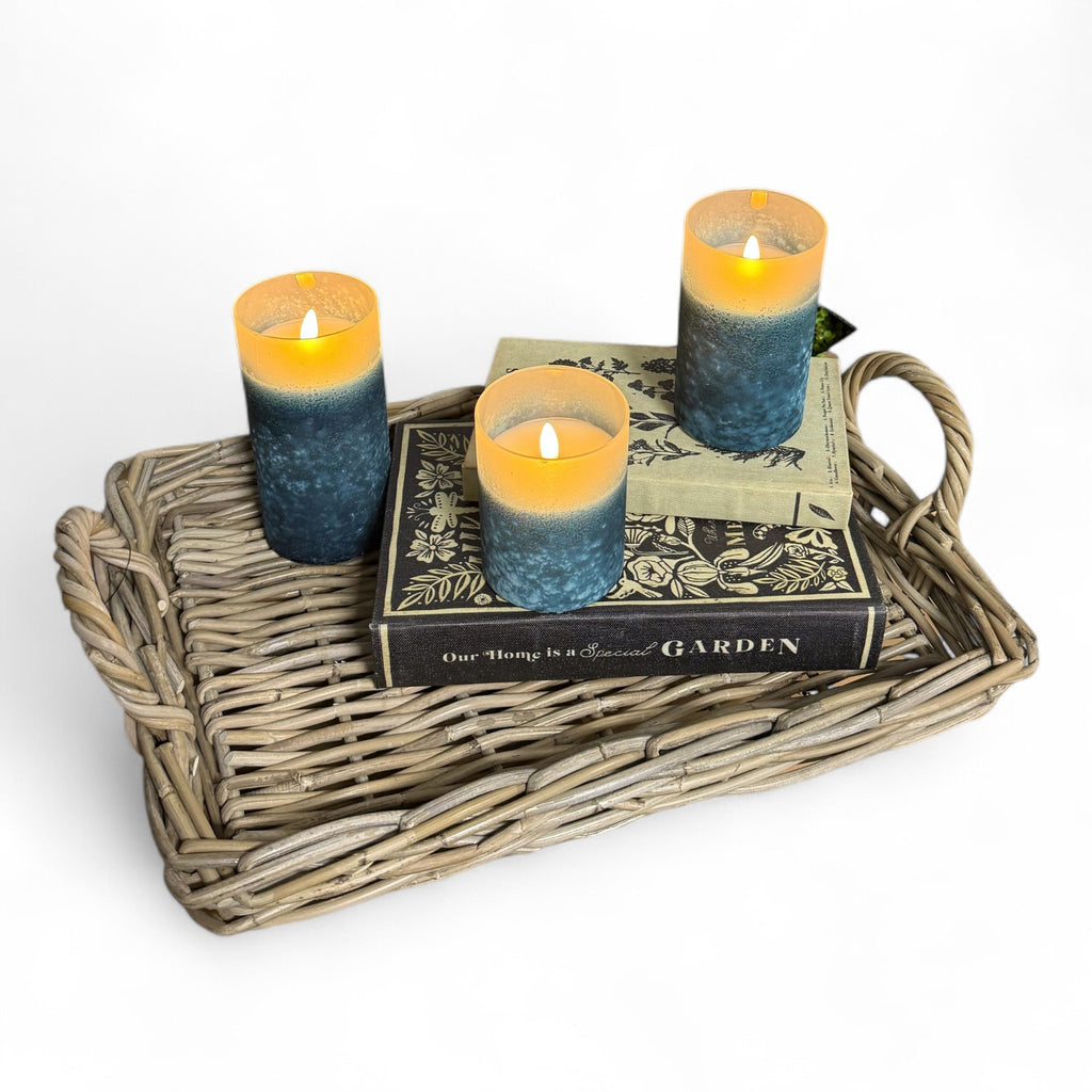 Blue Frosted Glass LED Flickering Flame Candle | 3 Sizes