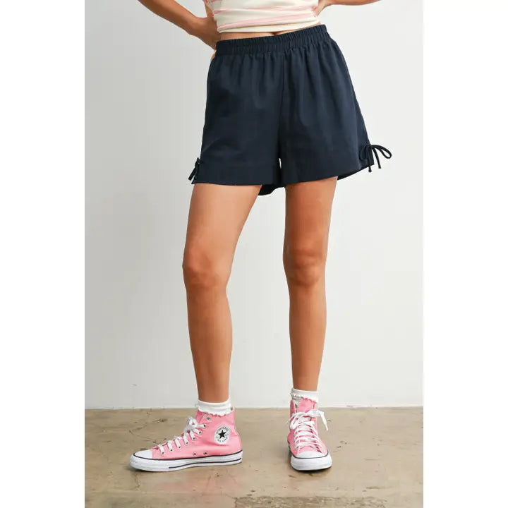 Elastic Waist Tie Hem Shorts