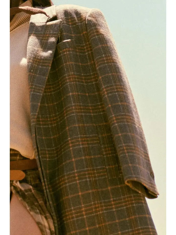Plaid Felt Double-Breasted Calf-Length Overcoat