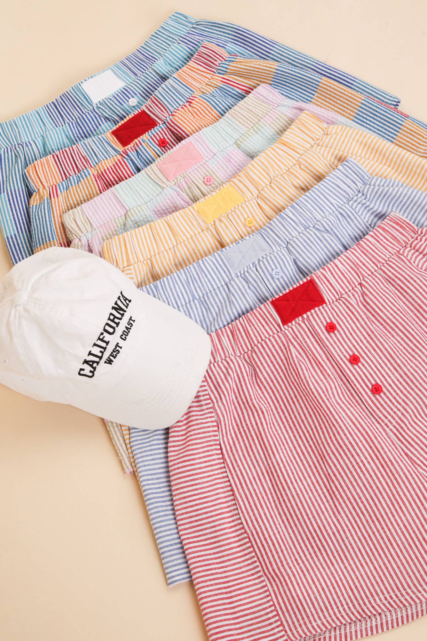 Striped & Checker Boxer Shorts- GREEN /PINK/BLUE COMBO