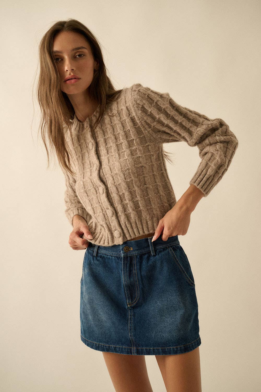 Cable Knit Button-Up Cardigan Sweater