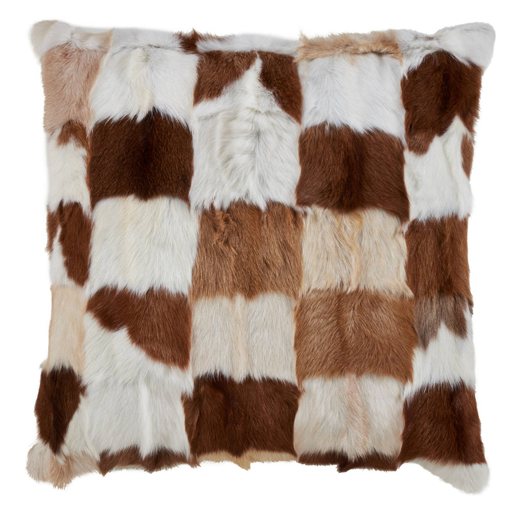 Patchwork Goat Fur Pillow - Poly Filled