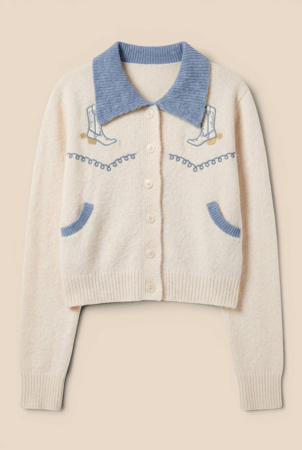 Western Boot Collar Knit Cardigan
