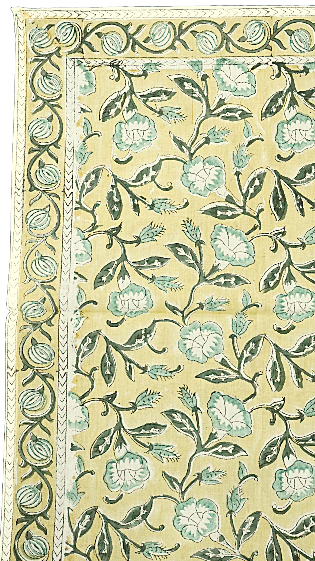 Lemon Sage Bloom - Hand Block Printed Cotton Bandana