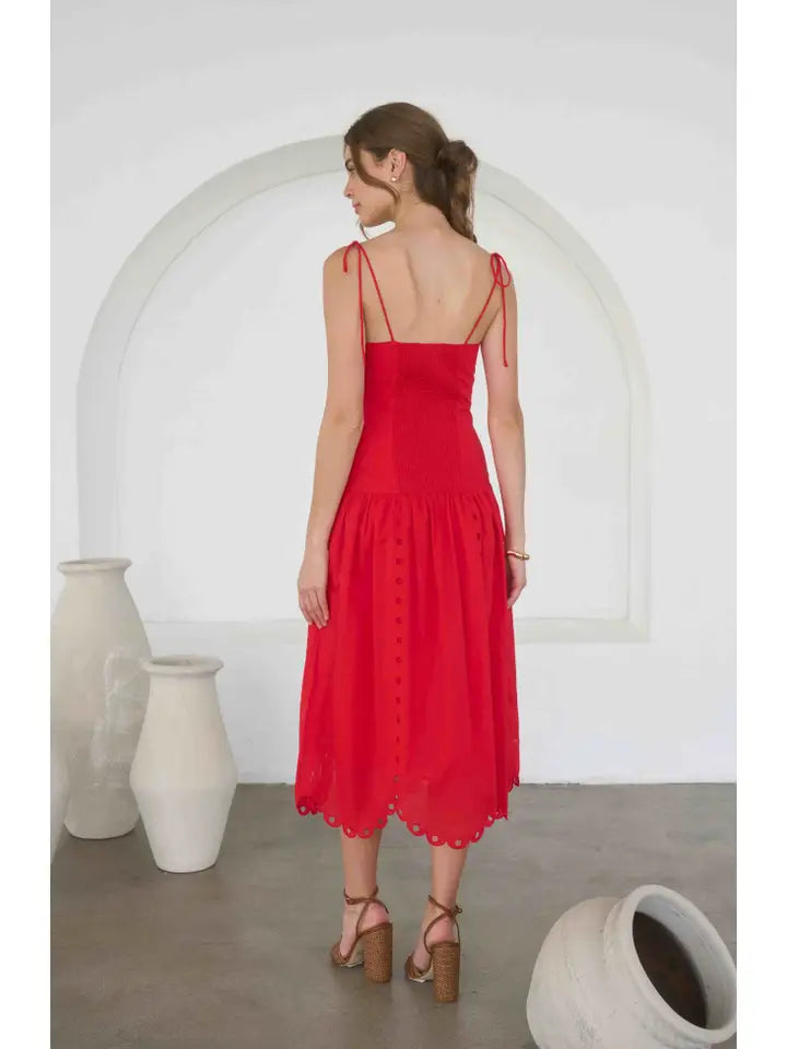 eyelet dress red Eyelet Detail Midi Dress – Cedar & Thread