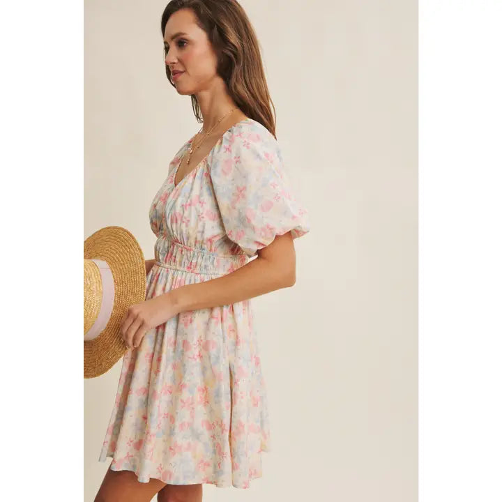 SPRING MOMENTS AIRY WATERCOLOR FIT AND FLARE MINI DRESS