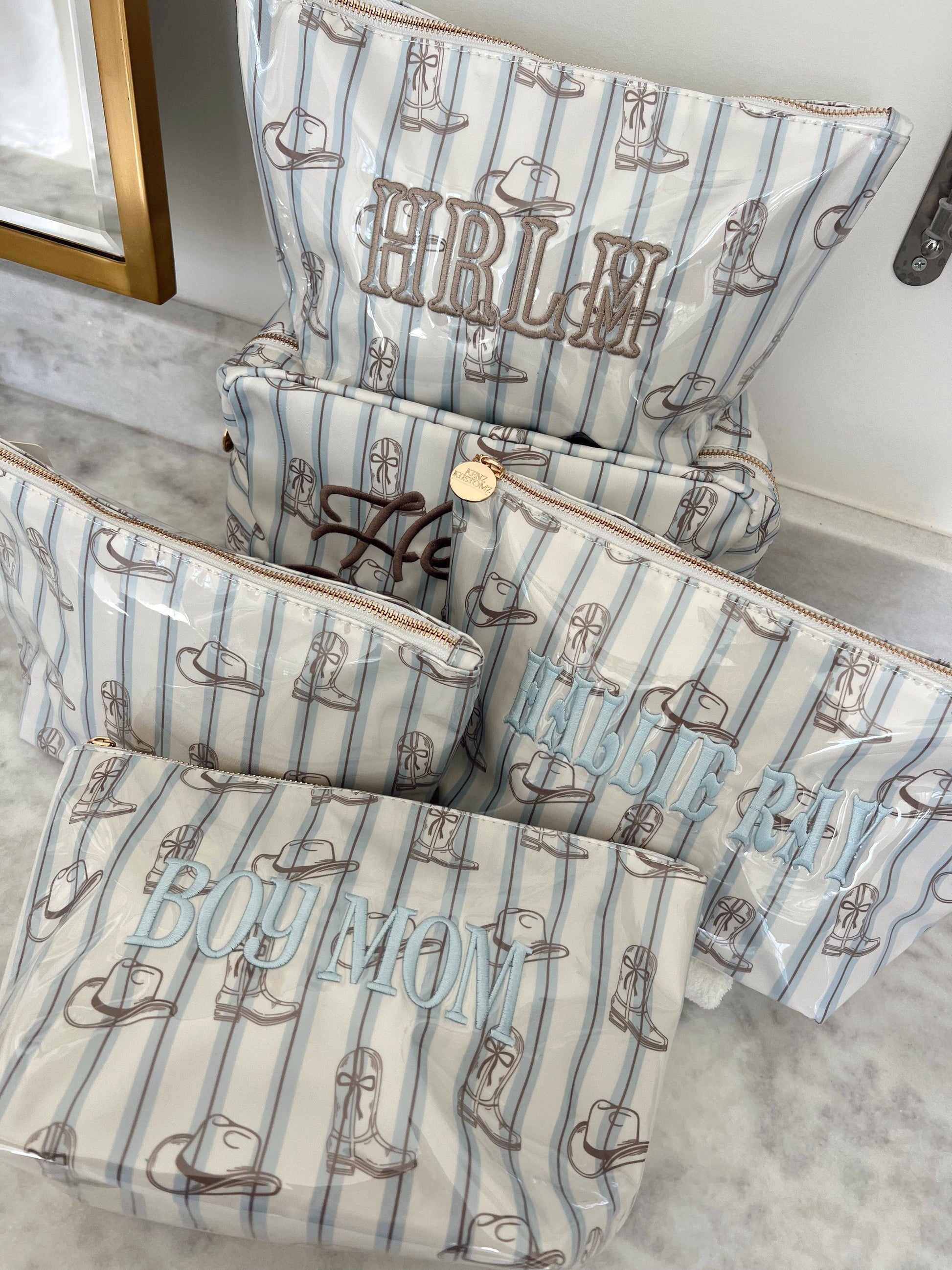 Western Blues Striped - Clear Coat Bag