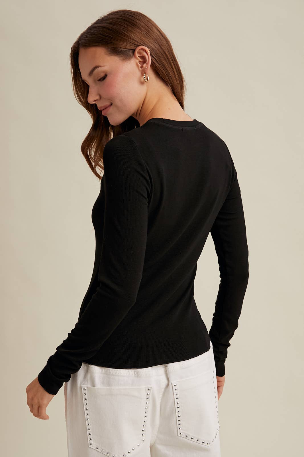 BASIC RIBBED LONG SLEEVE KNIT TOP / WL25-10937