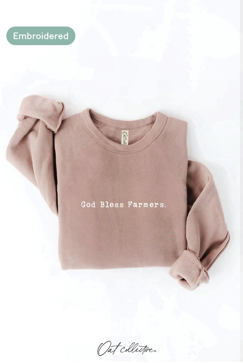 God Bless Farmers Embroidered Graphic Sweatshirt