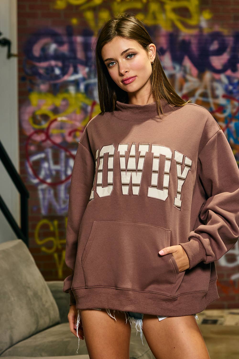 'Howdy' Mock-Neck Sweatshirt