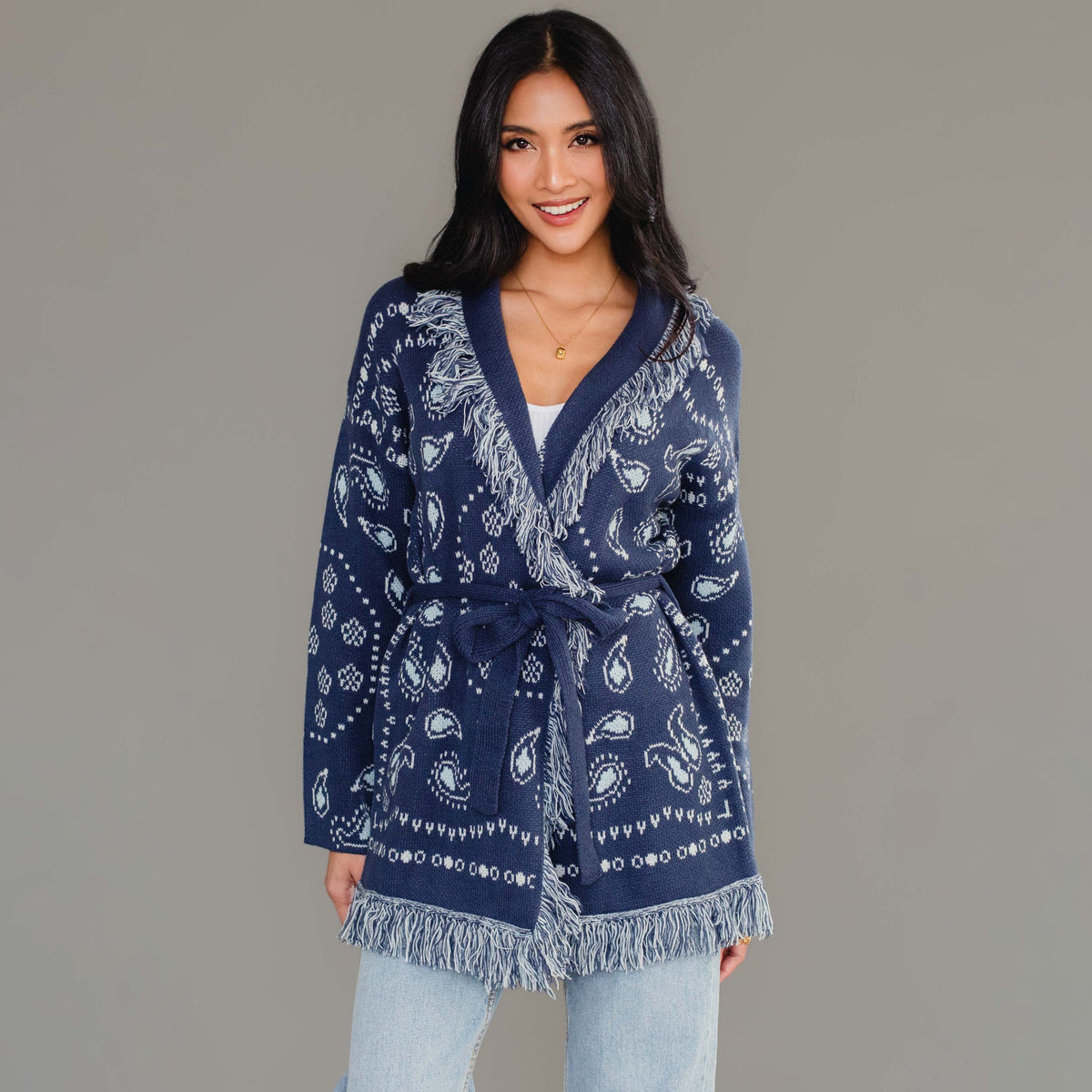Blue Bandana Fringe Cardigan
